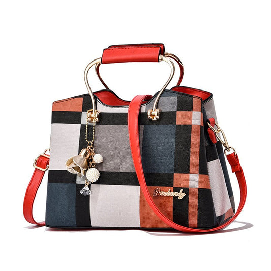 Luxury Women's Checkered Tote Bag – Elegant Lock Accent Handbag - More4LessLB