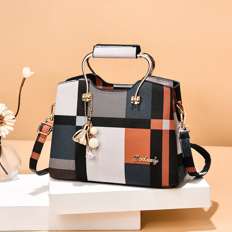 Luxury Women's Checkered Tote Bag – Elegant Lock Accent Handbag - More4LessLB