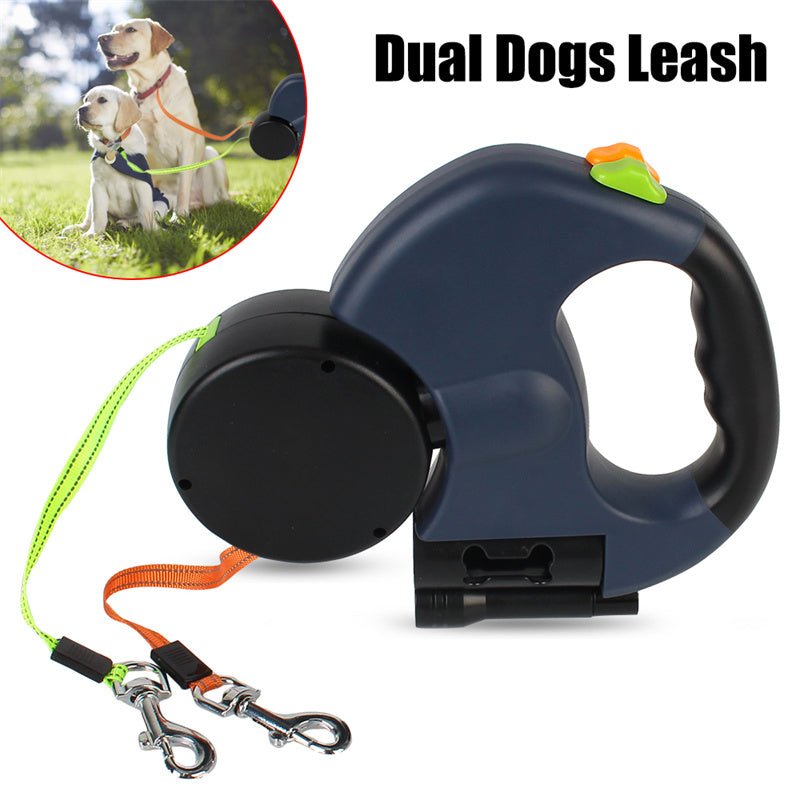 Dog Walking Leash – Dual Retractable, 360° Swivel, Reflective & LED - More4LessLB