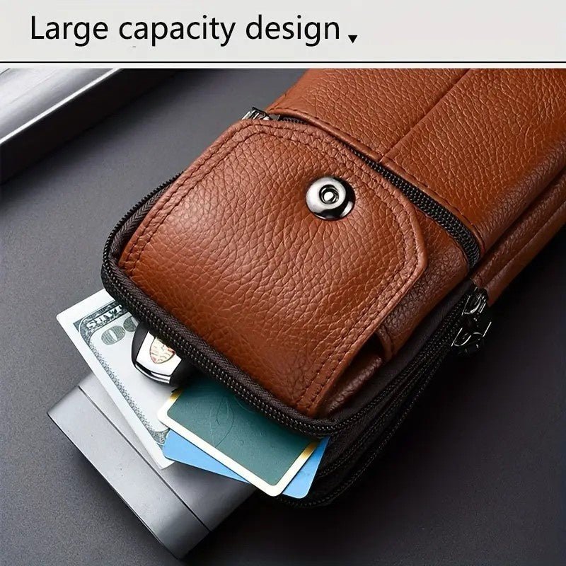 Leather Mobile Phone Shoulder Covers, Men's Belt Bags, Vertical Holster Belt Clip Pockets, Carrying Cases With Card Slots - More4LessLB