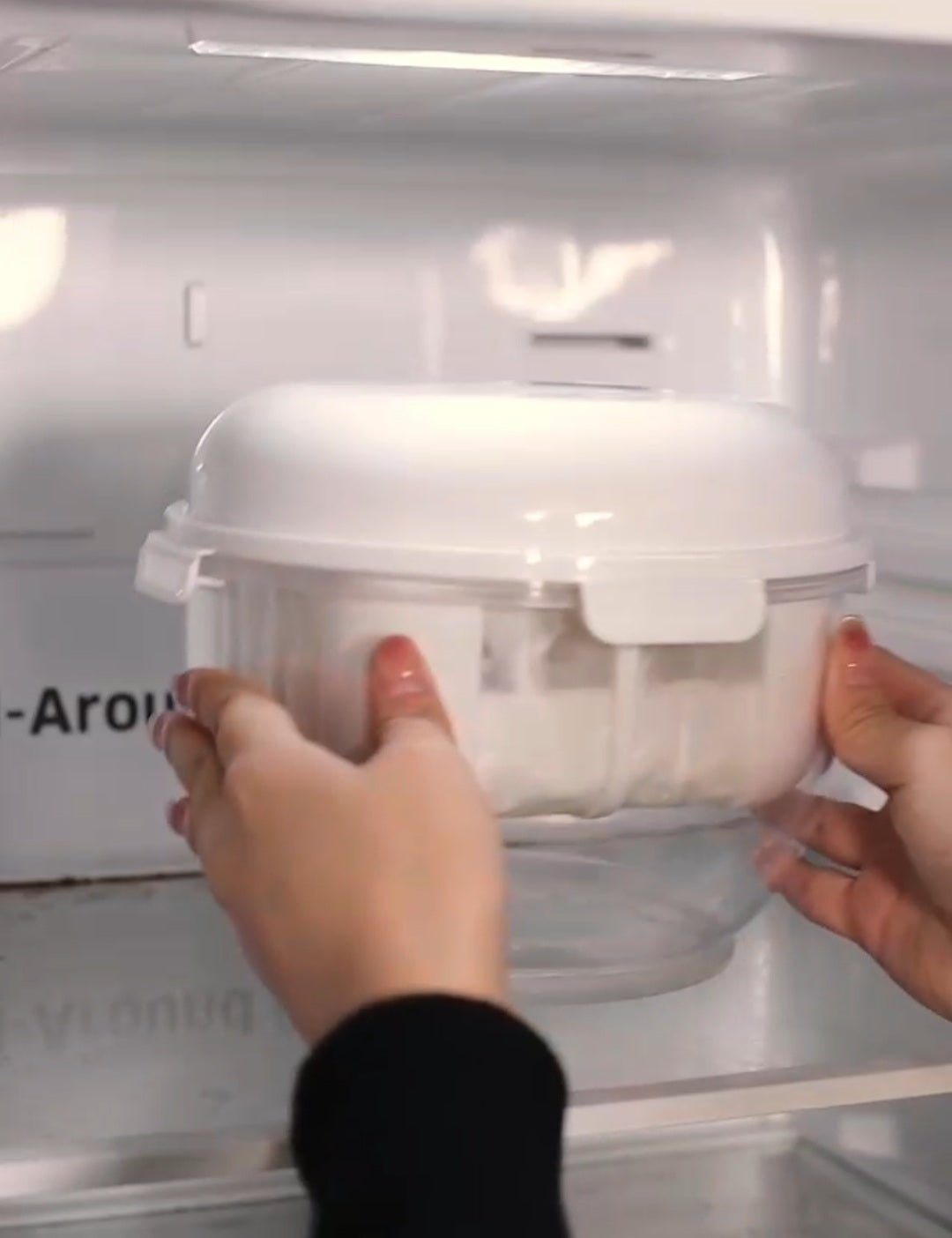 Strainer in fridge during labneh preparation