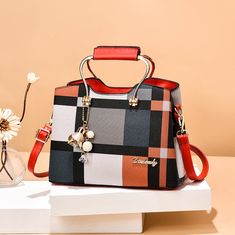 Luxury Women's Checkered Tote Bag – Elegant Lock Accent Handbag - More4LessLB