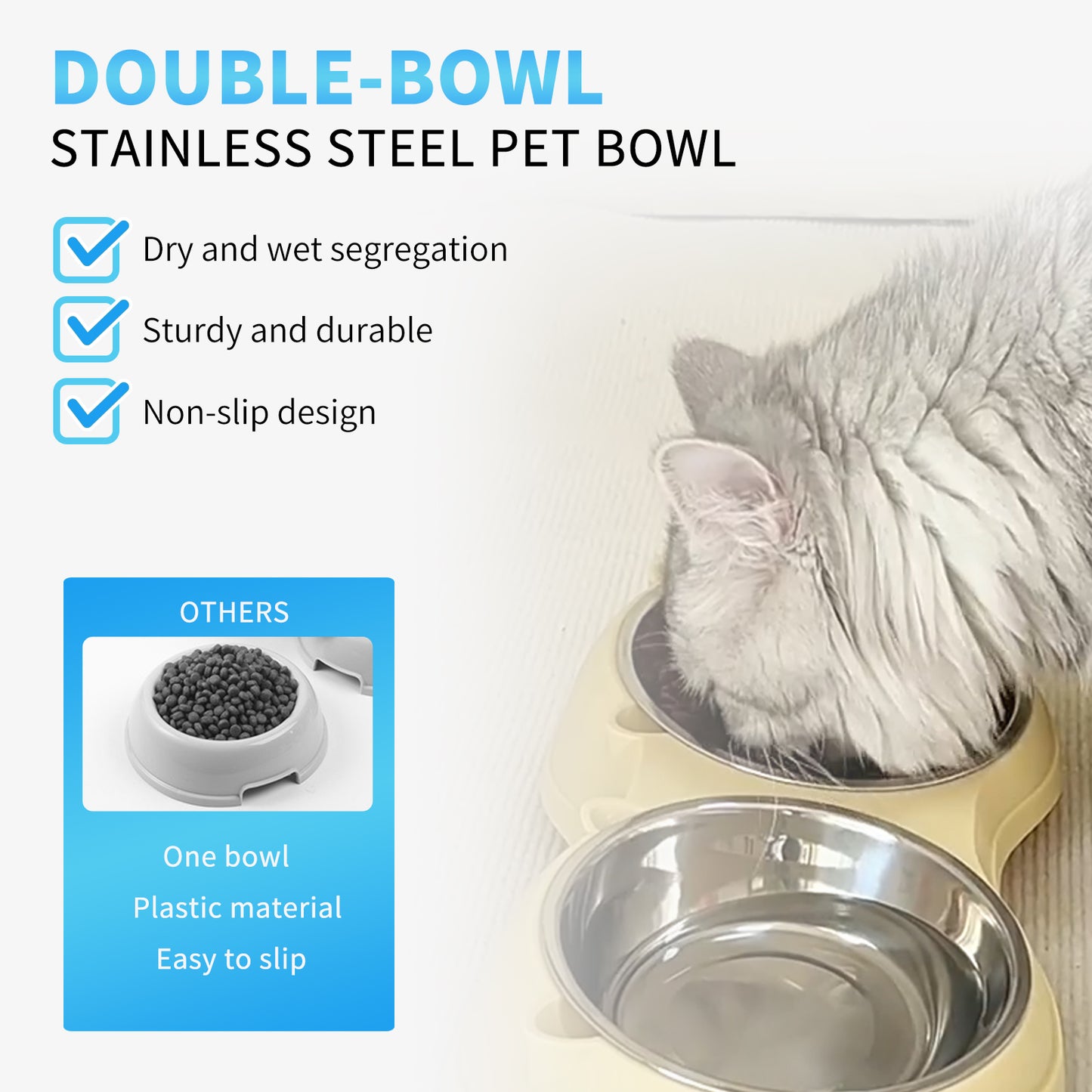 Double Stainless Steel Pet Bowl Set, Macaron Colors, Non - Slip Base And Easy To Clean For Cats And Dogs, Indoor And Outdoor Use - More4LessLB