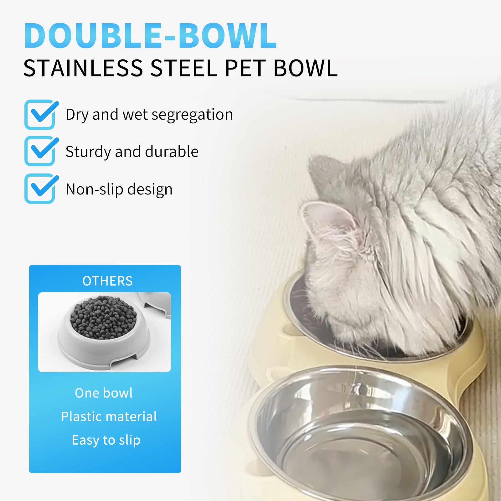 Double Stainless Steel Pet Bowl Set, Macaron Colors, Non - Slip Base And Easy To Clean For Cats And Dogs, Indoor And Outdoor Use - More4LessLB