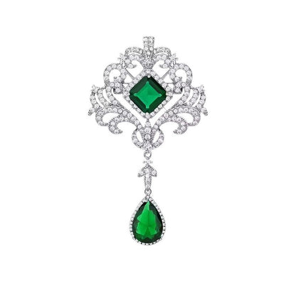 New Emerald Crystal Hollow-out Retro Court-style Brooch For Women