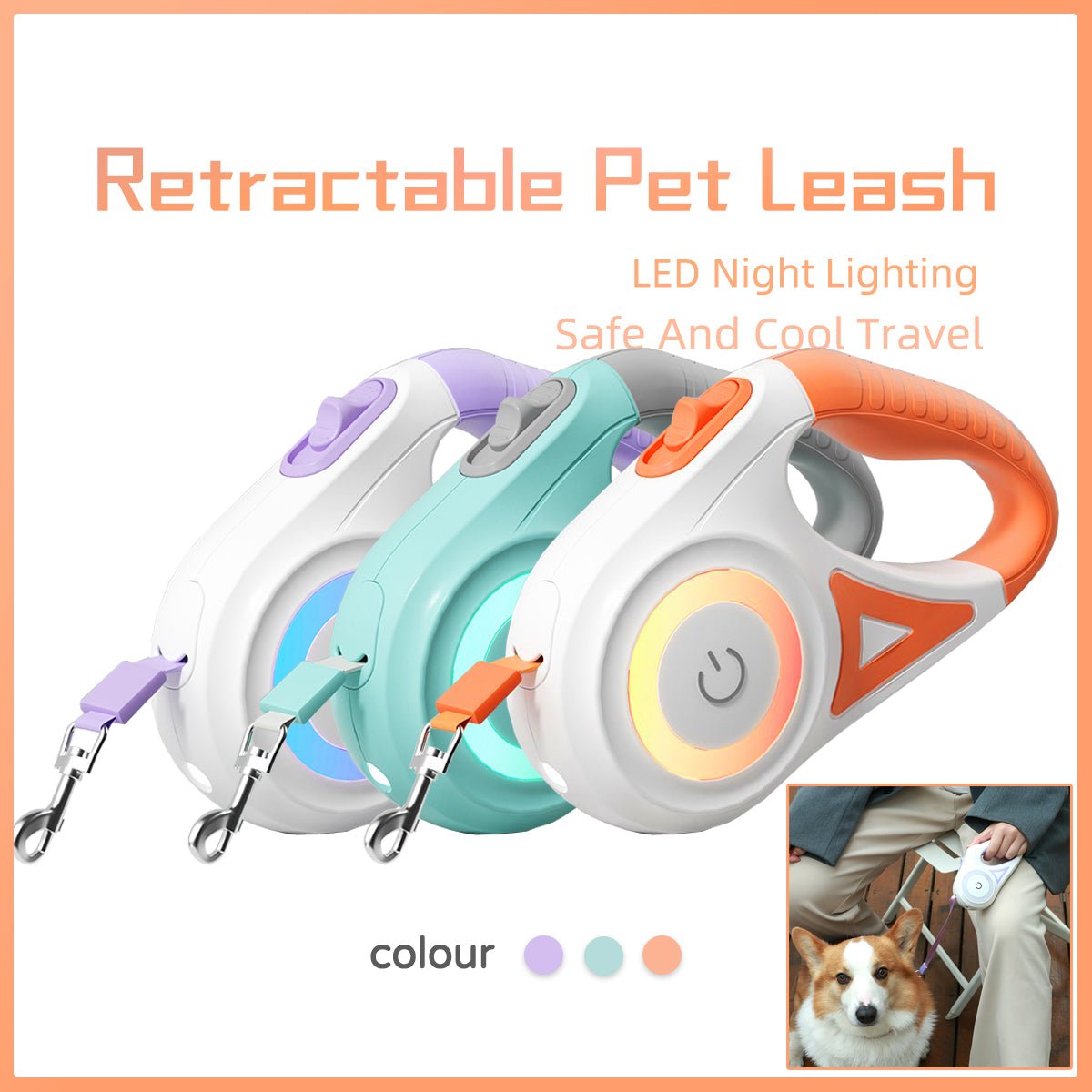 Dog Leash Retractable Leash And Dog Collar Spotlight Automatic Pet Dog Cat Traction Rope For Small Medium Dogs Pet Product - More4LessLB