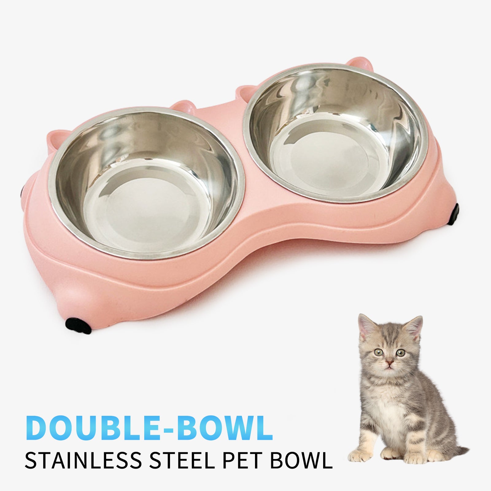 Double Stainless Steel Pet Bowl Set, Macaron Colors, Non - Slip Base And Easy To Clean For Cats And Dogs, Indoor And Outdoor Use - More4LessLB