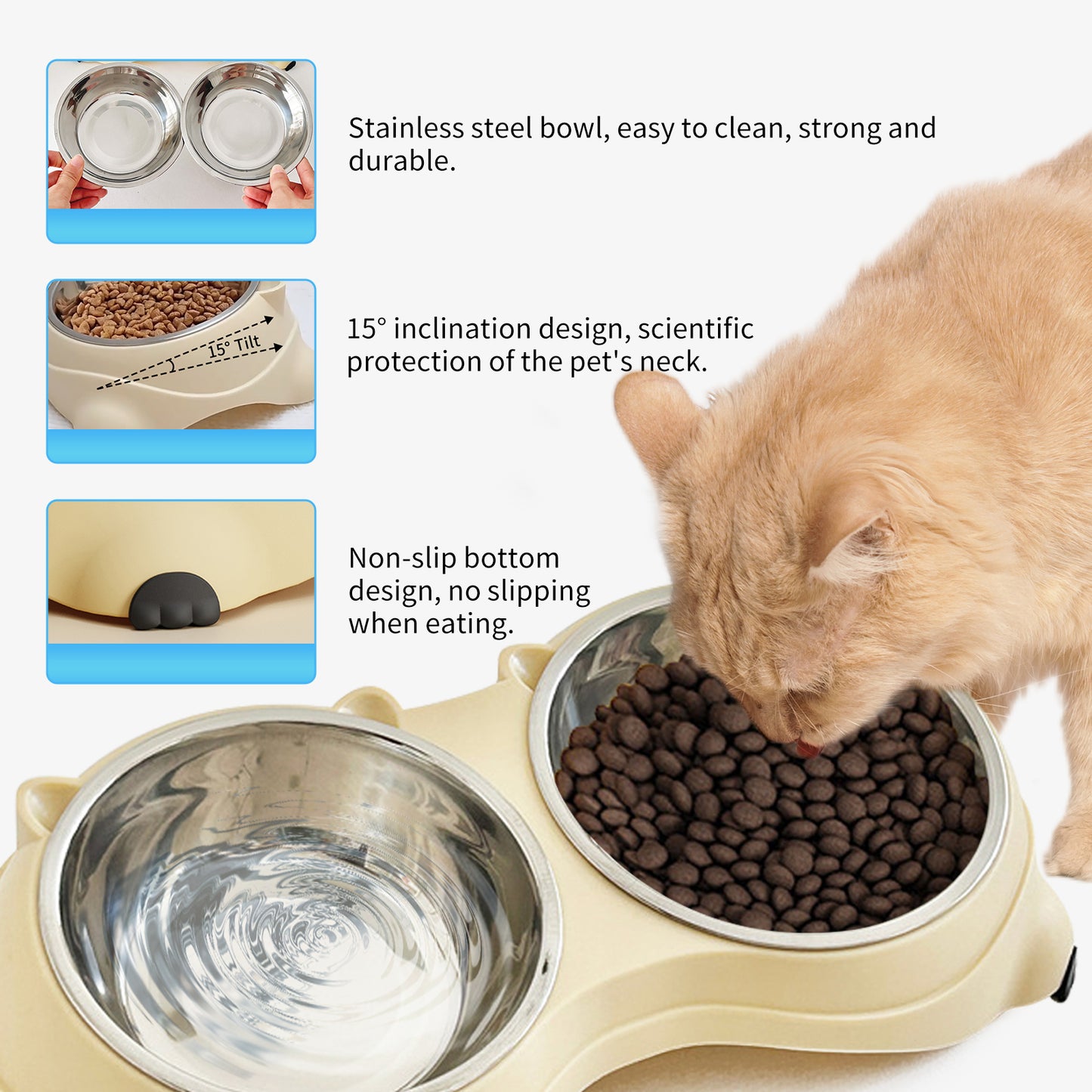 Double Stainless Steel Pet Bowl Set, Macaron Colors, Non - Slip Base And Easy To Clean For Cats And Dogs, Indoor And Outdoor Use - More4LessLB