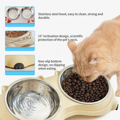 Double Stainless Steel Pet Bowl Set, Macaron Colors, Non - Slip Base And Easy To Clean For Cats And Dogs, Indoor And Outdoor Use - More4LessLB