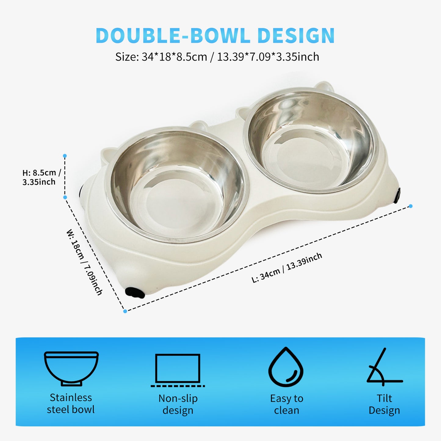 Double Stainless Steel Pet Bowl Set, Macaron Colors, Non - Slip Base And Easy To Clean For Cats And Dogs, Indoor And Outdoor Use - More4LessLB