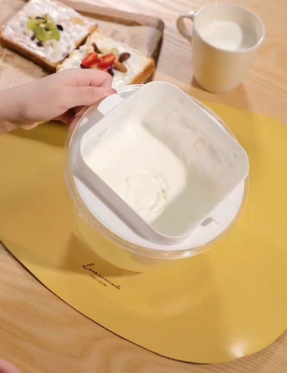 Close-up showing yogurt being strained