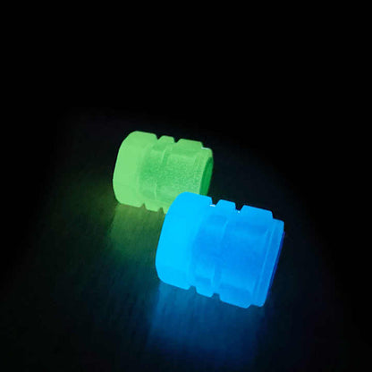 Phosphorescent wheel valve covers glowing at night