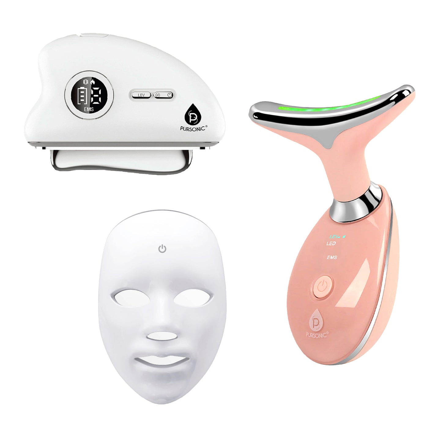 PURSONIC Ultimate 7-in-1 LED Light Therapy Skincare Bundle