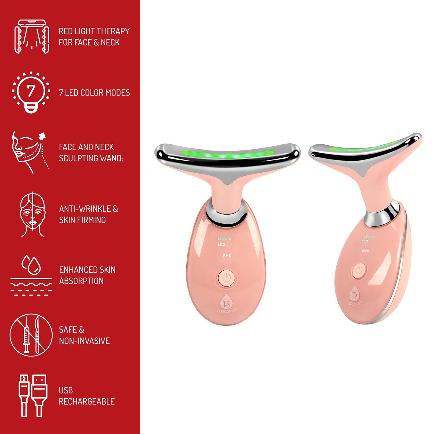 PURSONIC Ultimate 7-in-1 LED Light Therapy Skincare Bundle