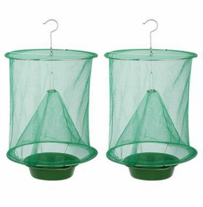 Close-up of attractant tray with water inside fly trap net