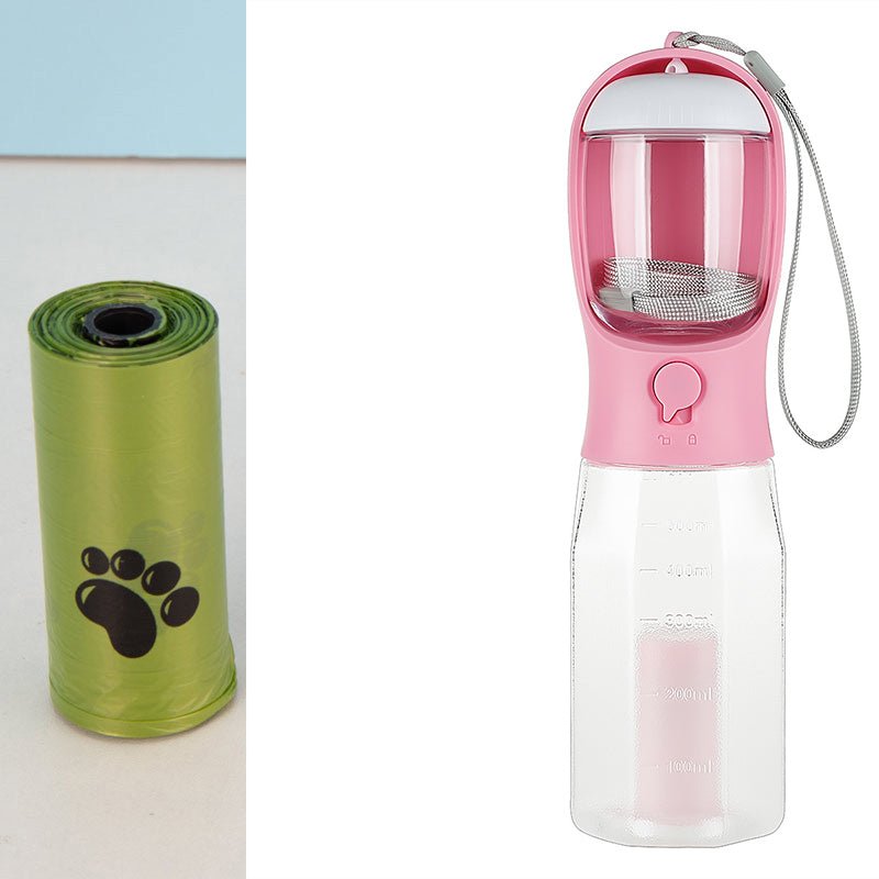 3 - in - 1 Portable Pet Water Bottle – Feeder & Poop Bag Dispenser - More4LessLB