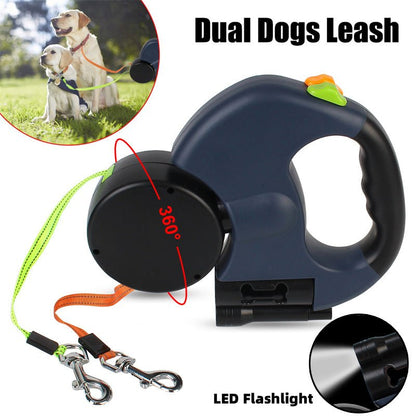 Retractable Dog Leash For Small Dogs Reflective Dual Pet Leash Lead 360 Swivel No Double Dog Walking Leash With Lights Pet Products - More4LessLB