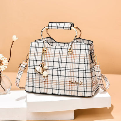 Luxury Women's Checkered Tote Bag – Elegant Lock Accent Handbag - More4LessLB