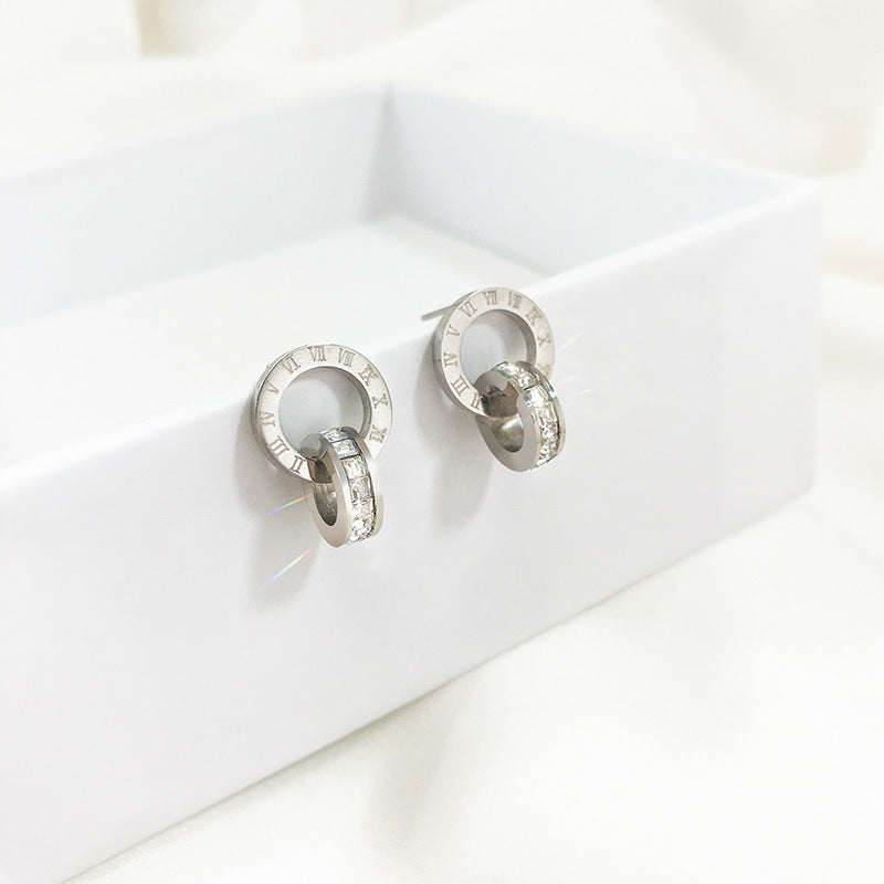 Rome Double Ring Necklace Women Titanium Steel High-end Sense Does Not Fade