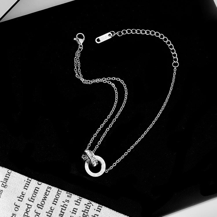 Rome Double Ring Necklace Women Titanium Steel High-end Sense Does Not Fade