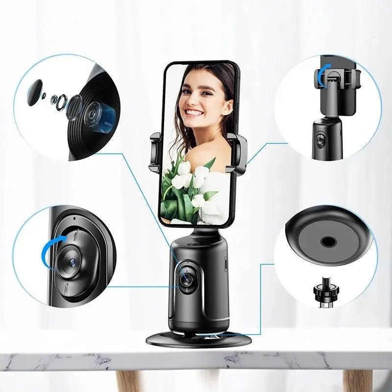 360° Auto Face Tracking AI Gimbal – Smart Phone Holder Tripod for Video, Vlog & Live Streaming - More4LessLB