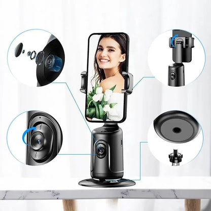 360° Auto Face Tracking AI Gimbal – Smart Phone Holder Tripod for Video, Vlog & Live Streaming - More4LessLB