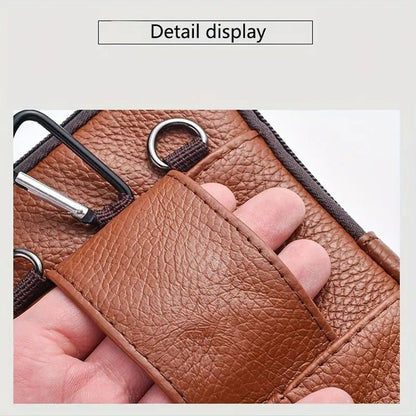 Leather Mobile Phone Shoulder Covers, Men's Belt Bags, Vertical Holster Belt Clip Pockets, Carrying Cases With Card Slots - More4LessLB