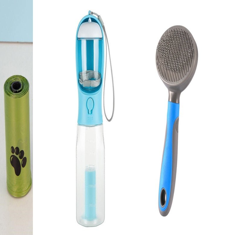 3 - in - 1 Portable Pet Water Bottle – Feeder & Poop Bag Dispenser - More4LessLB