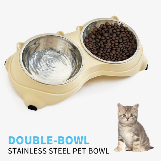 Double Stainless Steel Pet Bowl Set, Macaron Colors, Non - Slip Base And Easy To Clean For Cats And Dogs, Indoor And Outdoor Use - More4LessLB